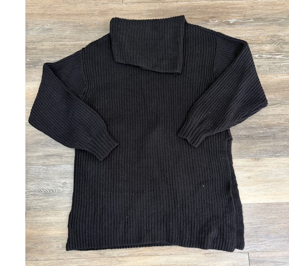 Free People Oversized Turtleneck Sweater Ribbed Knit Black Medium